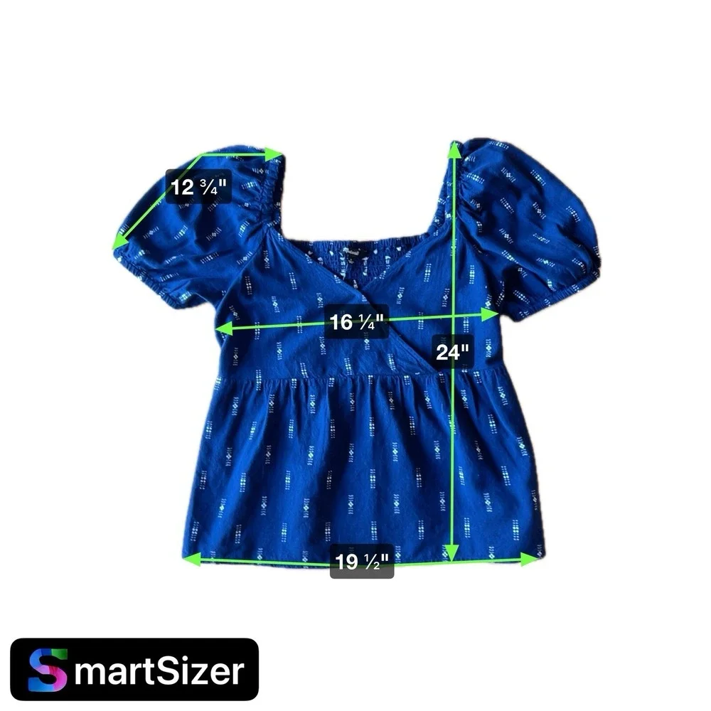 Madewell Womens Jacquard Puff Sleeve Babydoll Top Navy Embroidered Sz S NF205